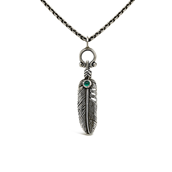 necklace_spiritman_mens_jewellery_silver_emerald_feather_visionary
